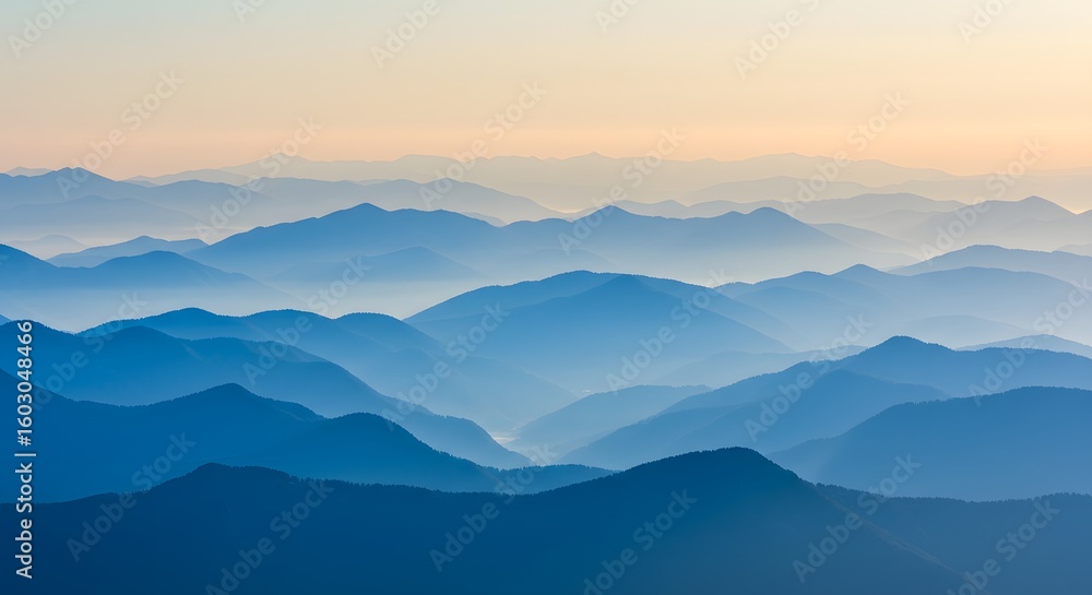 Fototapeta premium Serene Mountain Landscape at Dawn: Layers of Blue Ridge Mountains in Mist