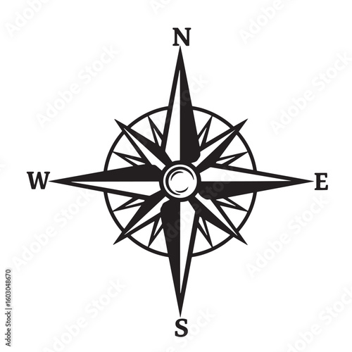 A stylish and classic compass rose with north, east, west, and south directions, perfect for navigation in vintage art.