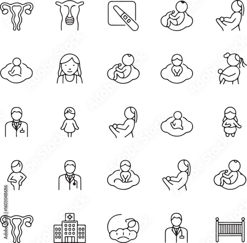 Medical icons depicting pregnancy and childbirth uterus
