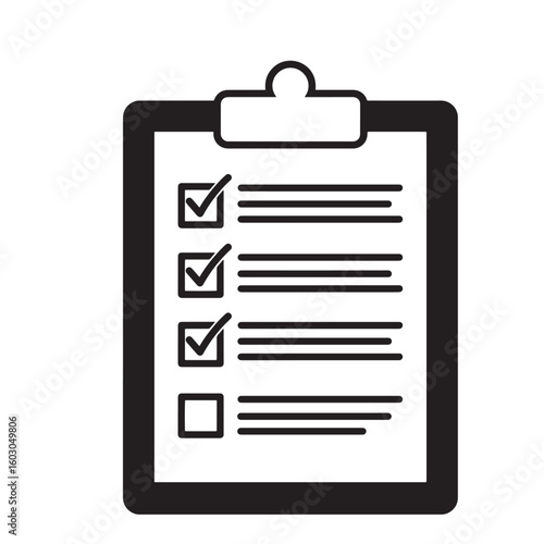 Black and white checklist on a clipboard representing tasks completed for business planning or project management in a vintage art style