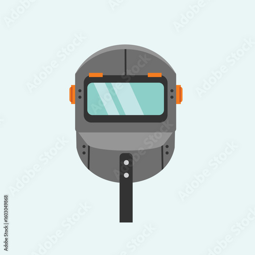 Flat style construction safety welding mask icon. Safety mask, worker hat, protection and security concept.