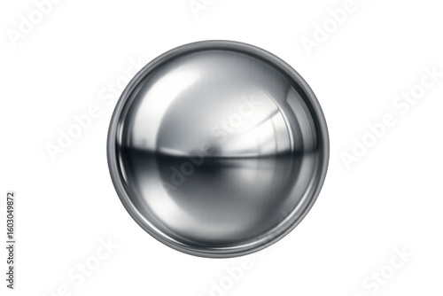 Polished metallic semi-sphere reflecting light, creating a sleek and modern aesthetic on a transparent background