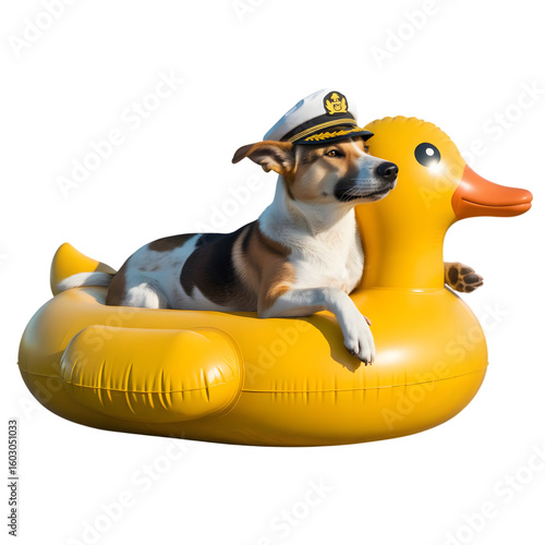 Wallpaper Mural Cute jack russell terrier dog wearing captain hat on yellow duck float isolated on transparent background Torontodigital.ca