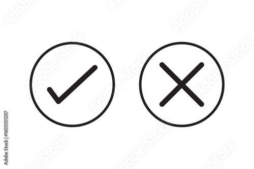 Tick and Cross check mark vector icons in line style design for website design, app, UI, isolated on white background. Editable stroke. Vector illustration.