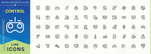 Set of Control line icon. Contain linear sign barrier, biometric, id, access security and more. Minimal thin line web icons set. Access linear icon set. Editable vector stroke.