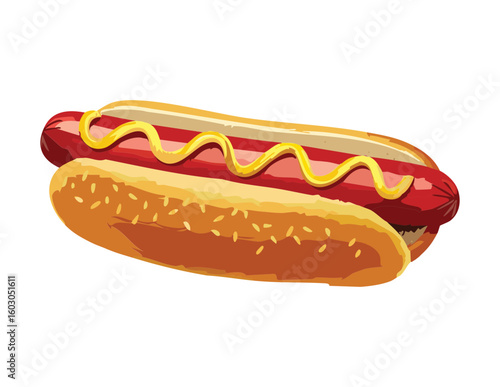 Grilled Hot Dog with Red and Yellow Sauce - Vector Illustration