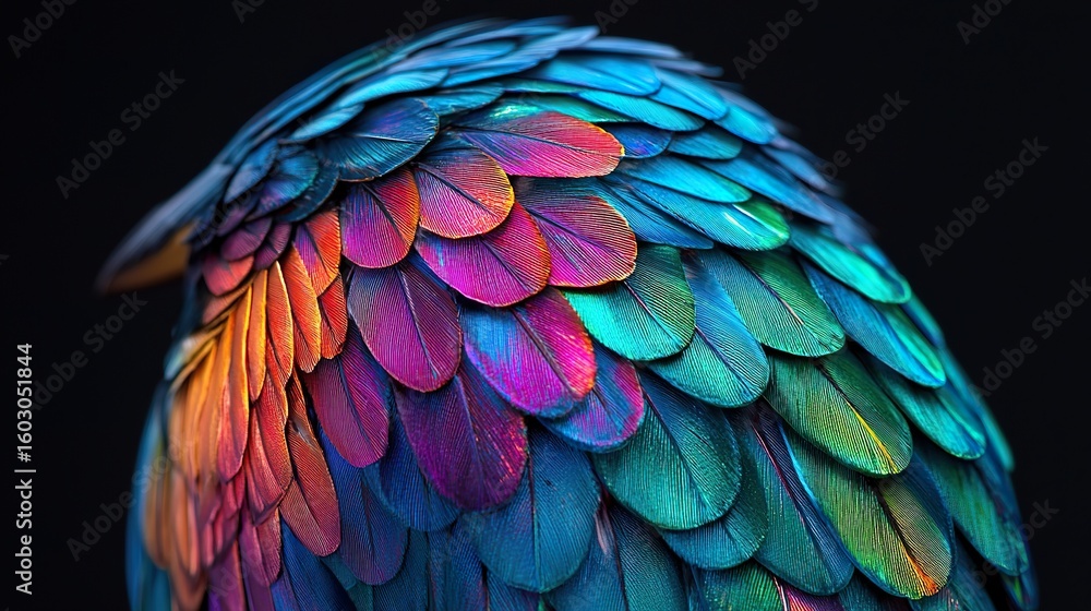 Fototapeta premium Detailed view of a kingfisher's iridescent plumage on its back, shimmering
