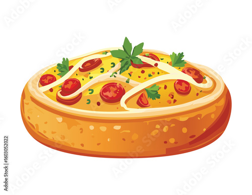 Hearty Baked Quiche with Cheese and Vegetables Vector Illustration