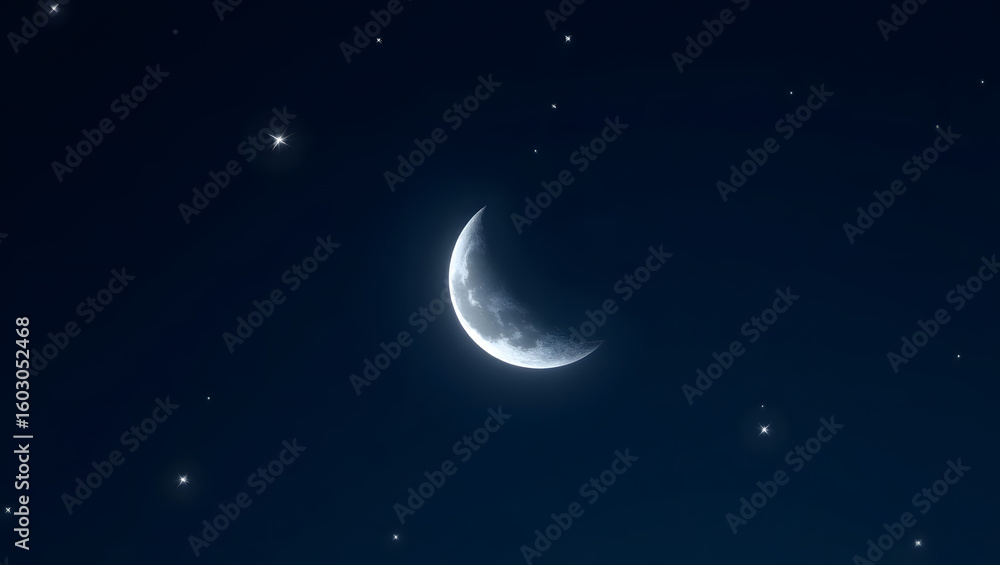 Naklejka premium Crescent Moon in a Starry Night Sky - Generative AI