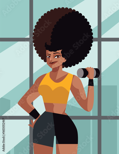 afro hair fitness woman in the gym