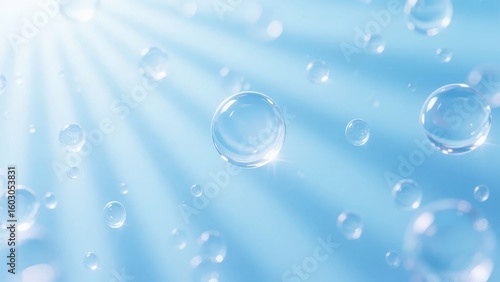 Wallpaper Mural Radiant Light Beams and Floating Water Bubbles on a Soft Blue Background Torontodigital.ca