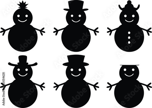 christmas snowman black silhouette set, christmas snowman  vector bundle