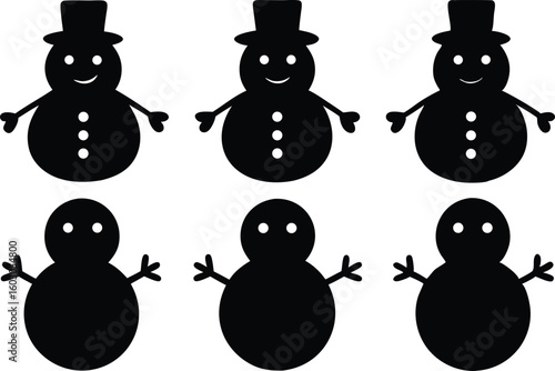 christmas snowman black silhouette set, christmas snowman  vector bundle