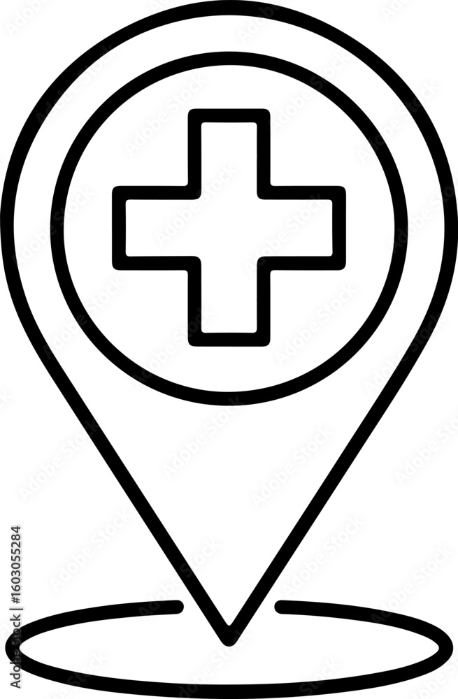 Medical location pin with cross symbol for healthcare services Medical location pin with cross symbol for healthcare services