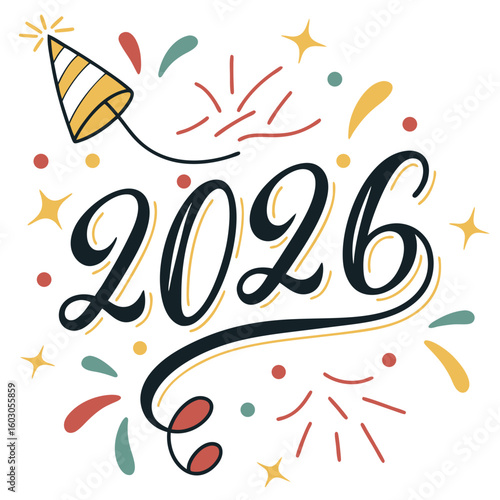 New Year Celebration With Festive Elements 2026 party popper