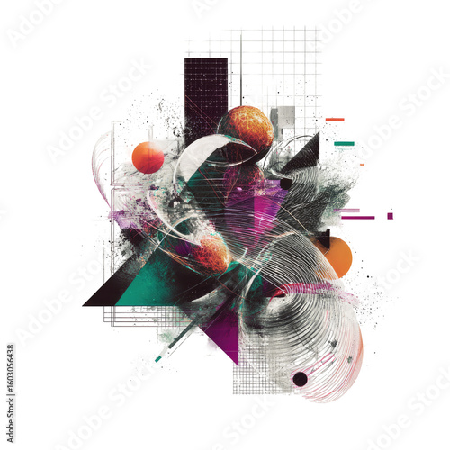 Abstract urban collage, layered with futuristic elements and glitch effects