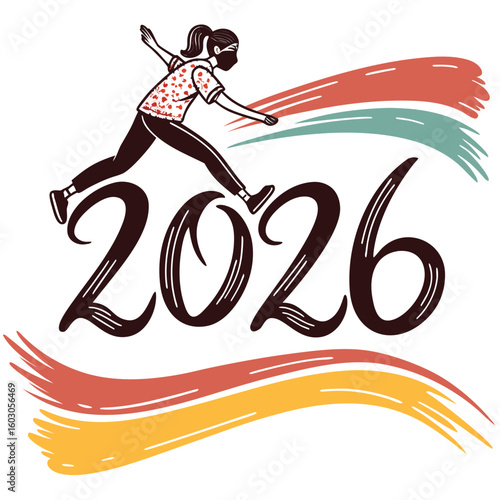 Woman jumping over year twenty six vector