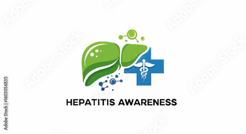 Hepatitis awareness symbol with liver and medical cross