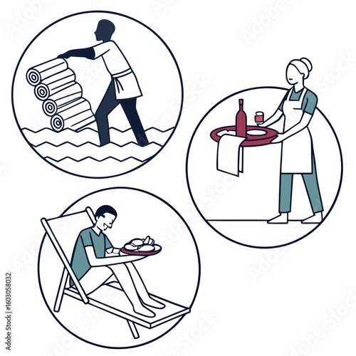 Resort service icons poolside delivery and relaxation