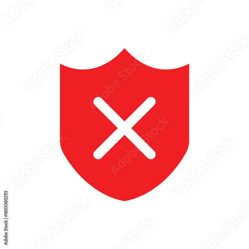 Red shield with a white x mark indicating error or denial of access on a white background design element