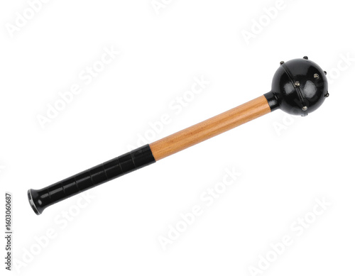 Obraz na płótnie A medieval mace weapon with a wooden handle and spiked metal head, isolated on white