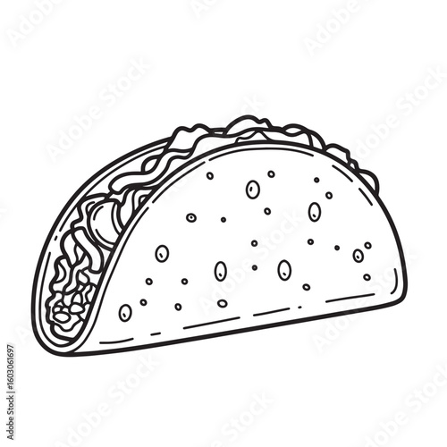 Classic black and white illustrated taco design with delicious fillings perfect for restaurants and food related designs showcasing vintage art.