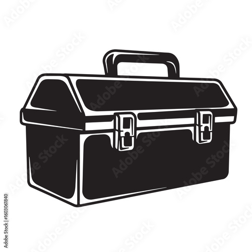Classic black and white illustration of a tool box featuring a vintage art style perfect for repair and construction related designs.