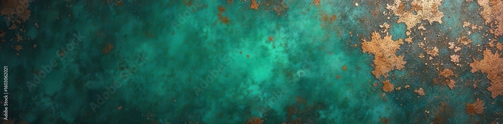 Obraz premium Oxidized copper accents teal concrete Deep green, heavily textured , color, industrial