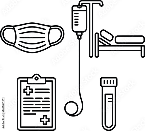 Medical Supplies and Hospital Equipment Outline Illustration