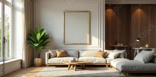 Thin gold frame displays artistic house illustration Elegant home accent , frame, home