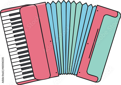 Accordion musical instrument with pink and blue colors vector illustration for music and entertainment design 