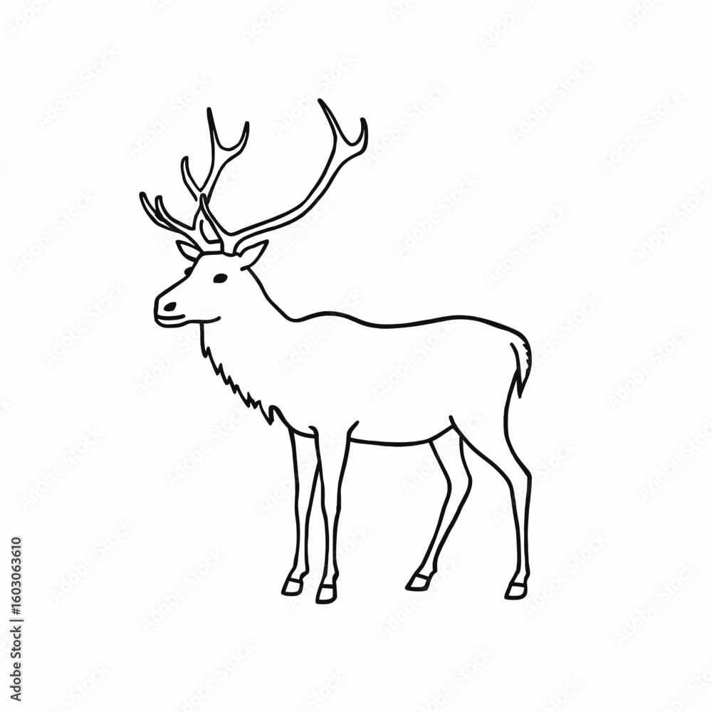 Obraz premium Outline of a reindeer standing with antlers on a plain background 