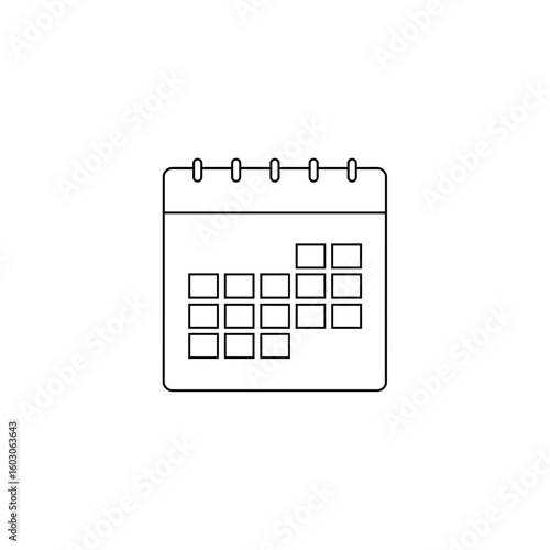 Simple black and white calendar with spiral binding and dates  
