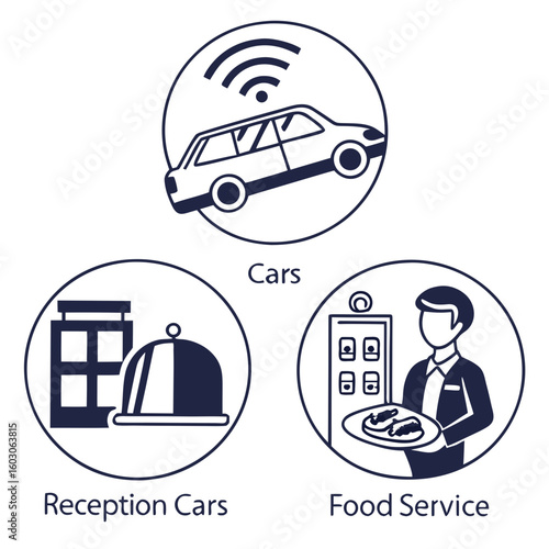 Resort services icons car reception food wifi building
