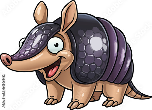 Funny Cartoon Armadillo Character – Cute Smiling Animal Illustration with Armor Shell