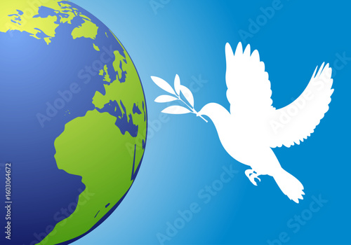 Paloma blanca de la paz volando hacia el planeta Tierra
