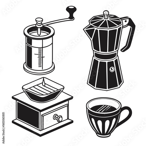 Coffee brewing equipment and cup grinder moka pot