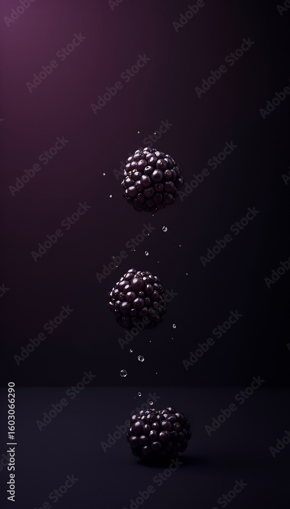 Fototapeta premium Falling Blackberries with Water Droplets