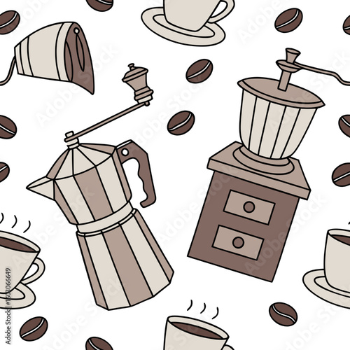 Coffee Grinders Cups And Beans mocha pot