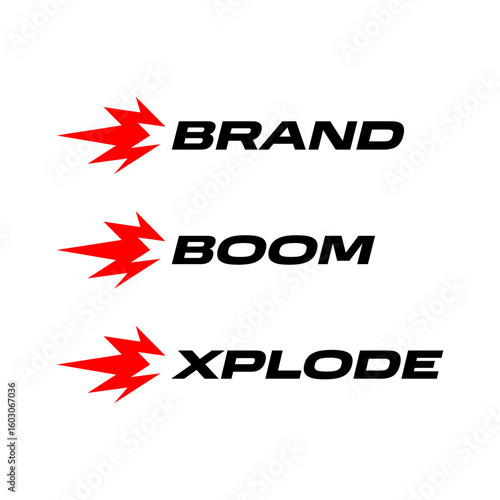 The geometric slanted explosion illustrated as a dynamic logo with a bold brand name