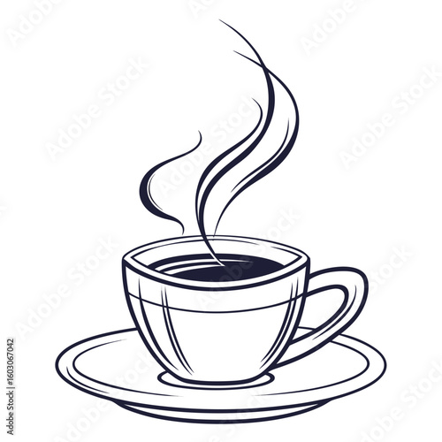 Dark coffee cup with steam saucer hot beverage