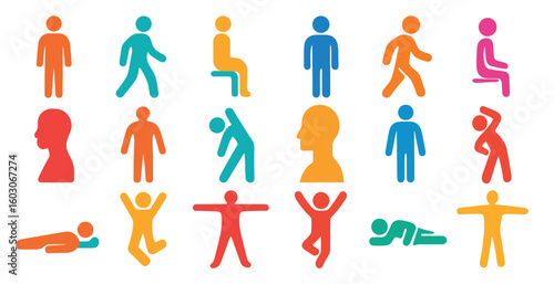 Series of people doing various exercises, including yoga, sit-ups, and pushups. Concept of staying active and healthy