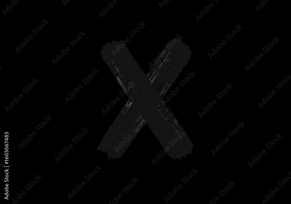 Obraz premium Bold black brush stroke letter x symbol isolated on transparent background