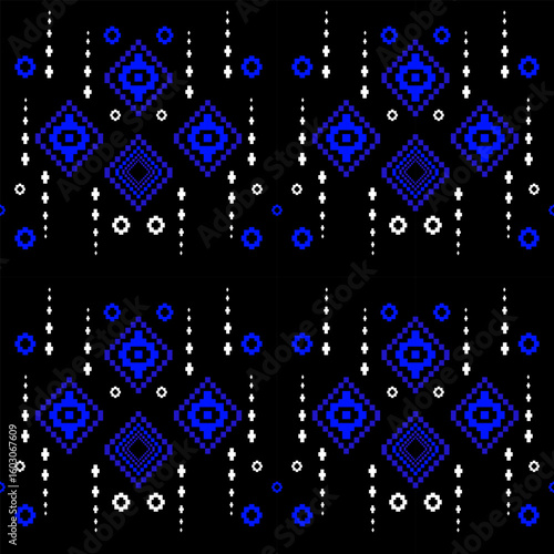 abstract vector of blue geometric on black background. Seamless pattern for cloth, wallpaper, card.