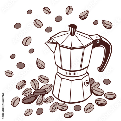Moka Pot With Coffee Beans coffee maker brewing