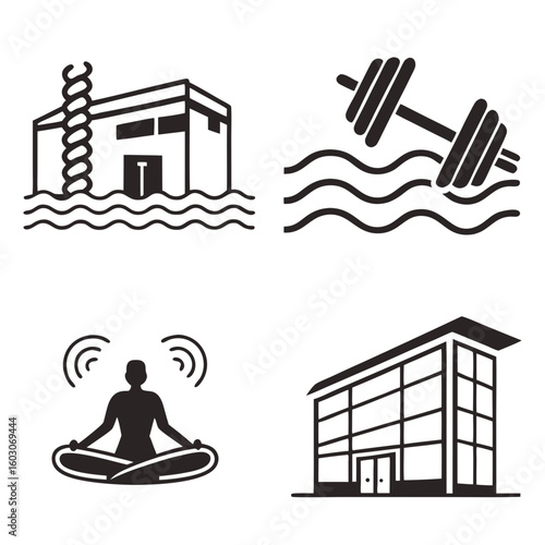 Resort amenity icons building gym meditation modern