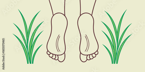 Bare feet on grass walking barefoot
