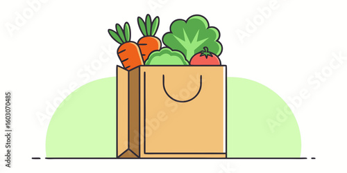 Grocery bag overflowing with fresh vegetables shopping bag