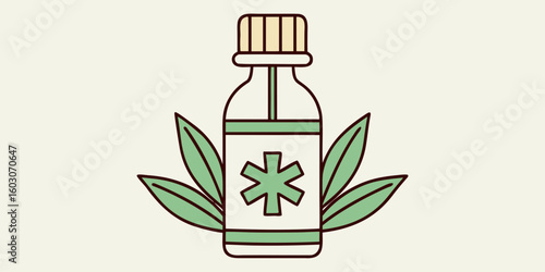 Herbal medicine bottle with leaves leaf health