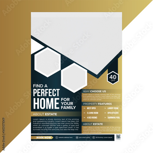 Real estate flyer design promoting family-friendly residential homes, ideal for housing sales, open house events, and property listings in a clean, modern, and editable layout